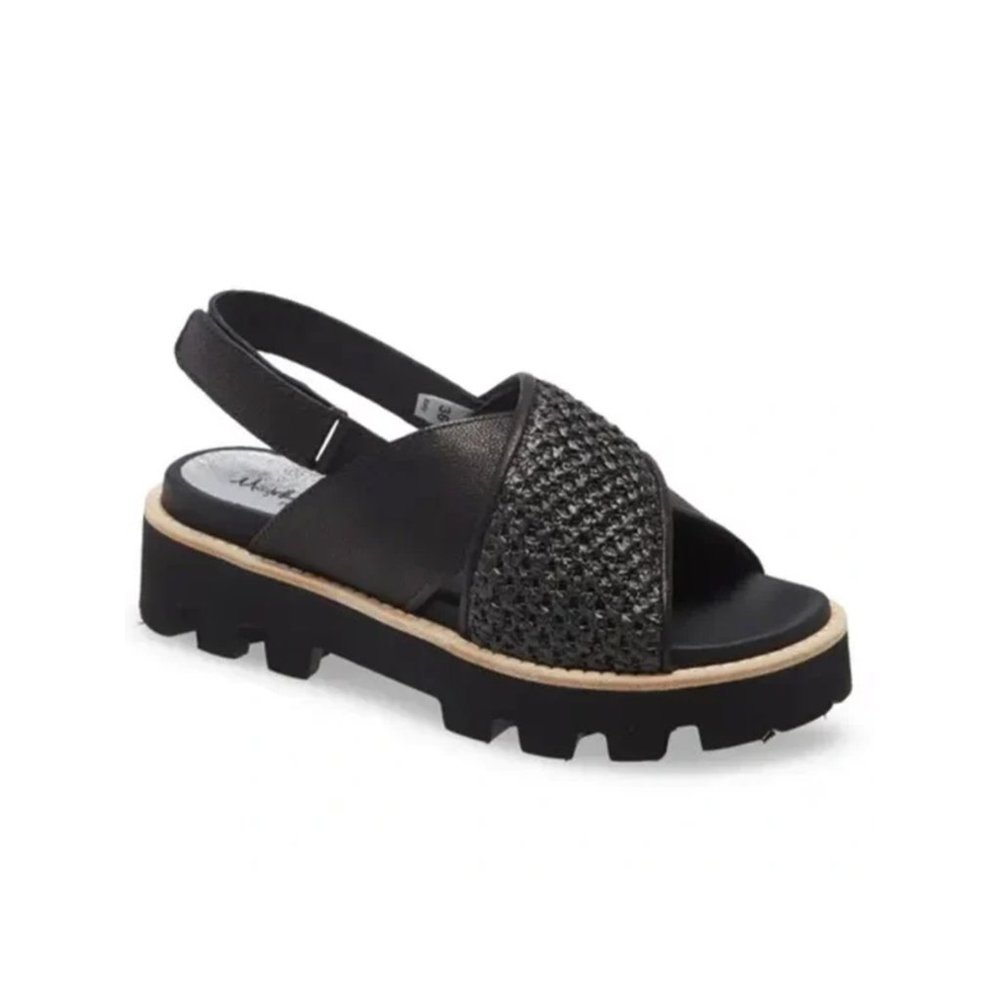 $330 LA MONTELLIANA Ambra Slingback LEATHER Sandal Raffia Black PLATFORM 38 (TC3
